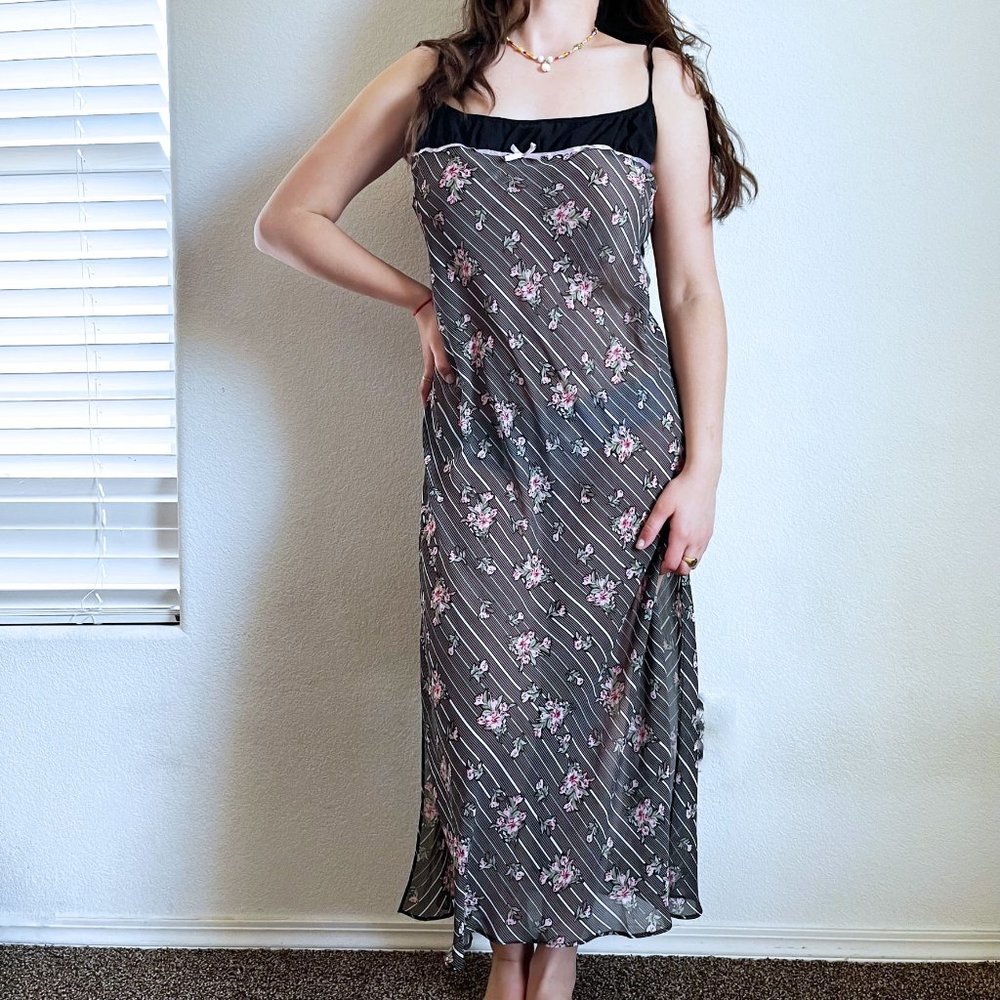 Y2K Floral Slip Tie Back Maxi Dress
